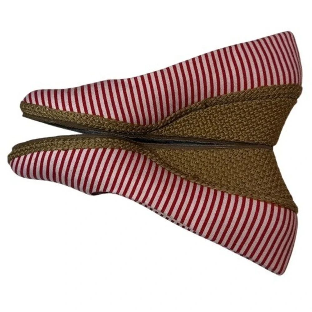 Beacon Espadrille Heel Women Red White Americana Striped Canvas Nautical Shoe 8M